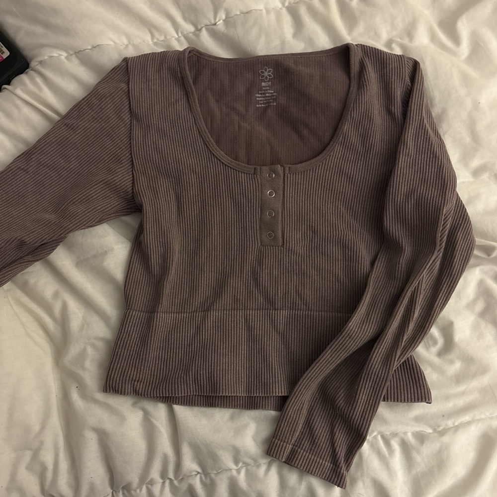 brown ribbed crop top